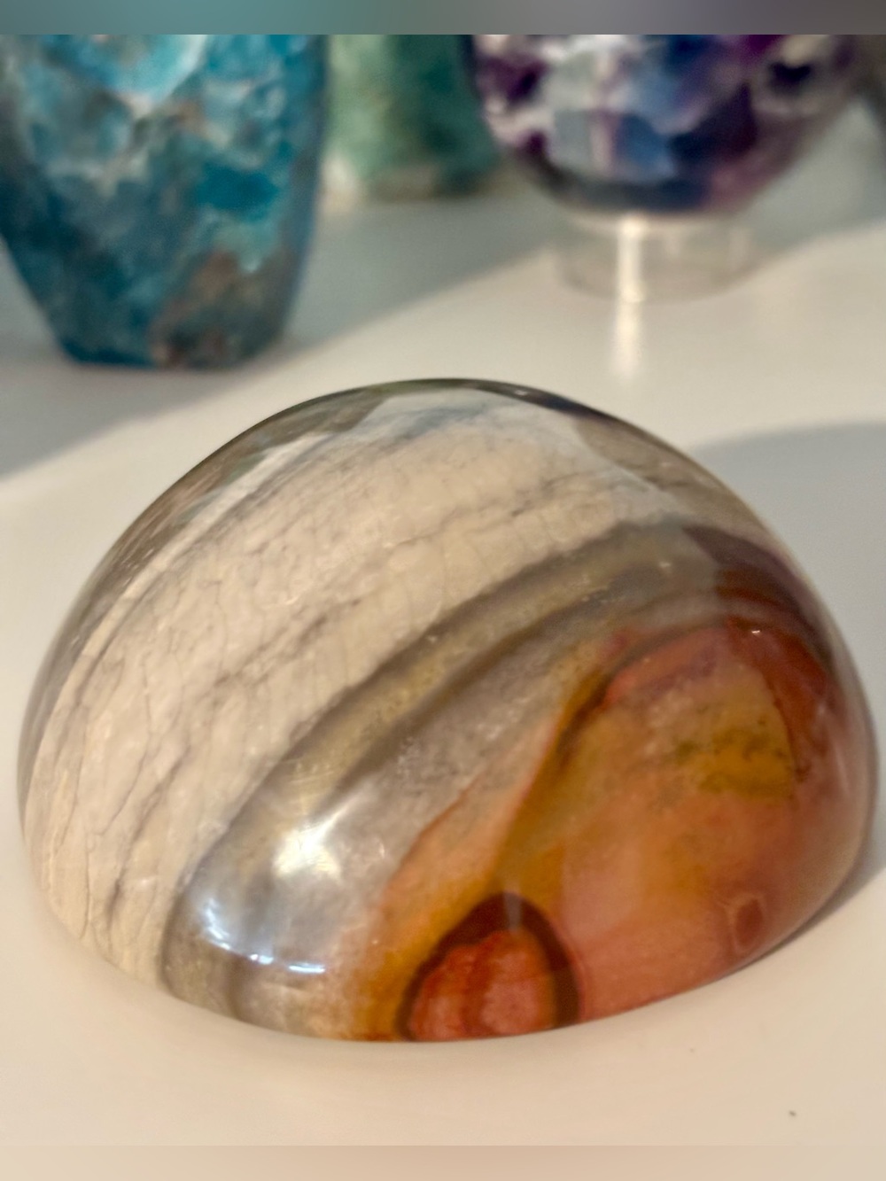 Large Polychrome Jasper Paper Weight Half Sphere | Desert Crystal Stone